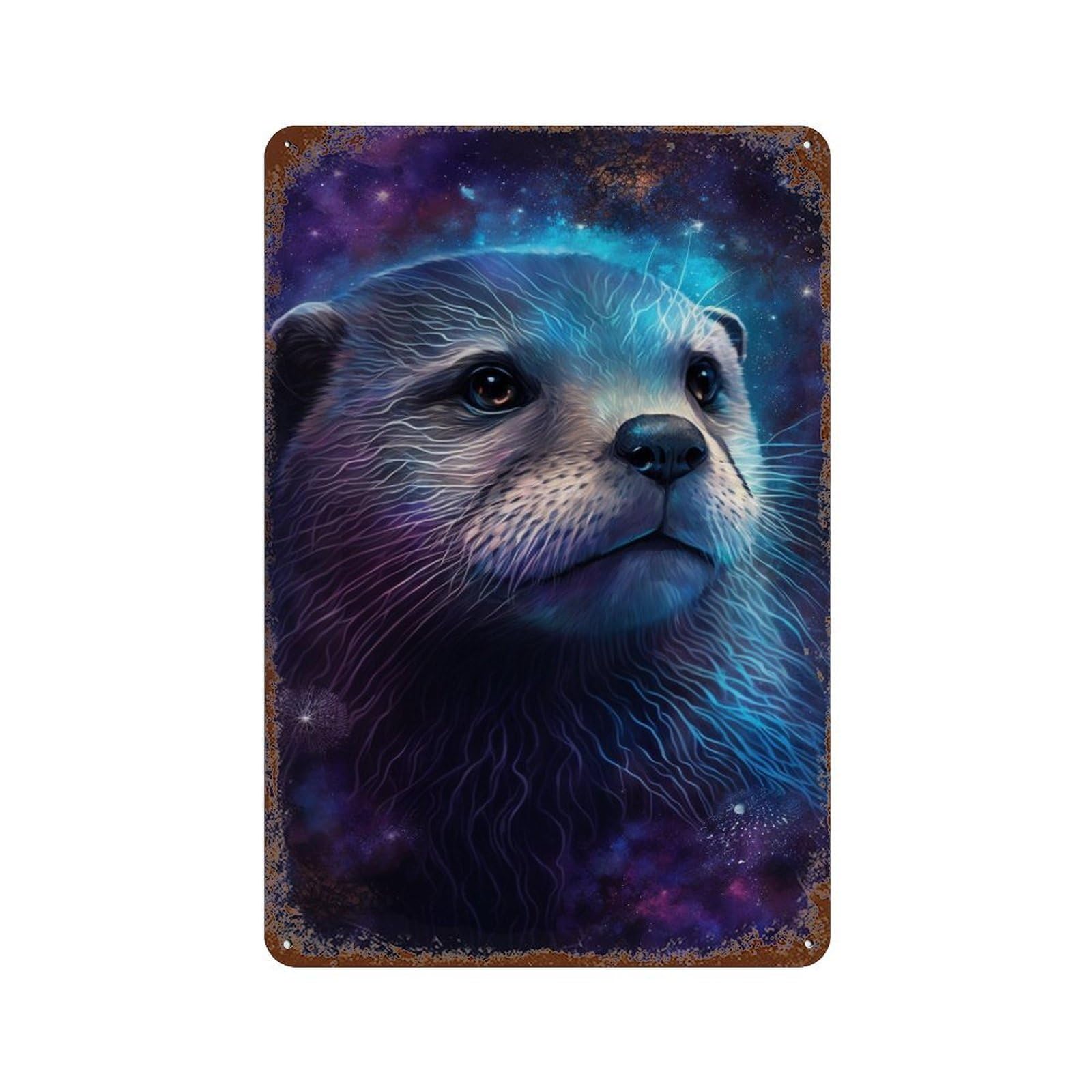 Galactic Otter Portrait Aged Metal Wall Plaque 11.8"x7.9", for Basement, Hobby Room And Garage Decor, Rustic Home Decor