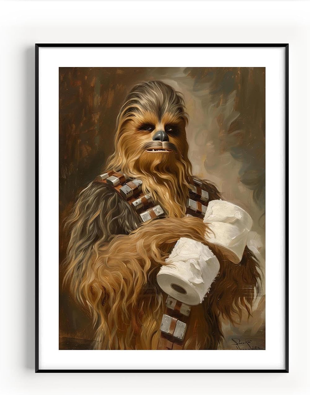 Chewbacca Star Wars Bathroom Art Print - Premium Giclee Fine Art Print - Vintage Painting Style Darth Vader Bathroom Art Wall Décor, Bath Decoration, Ready to Frame