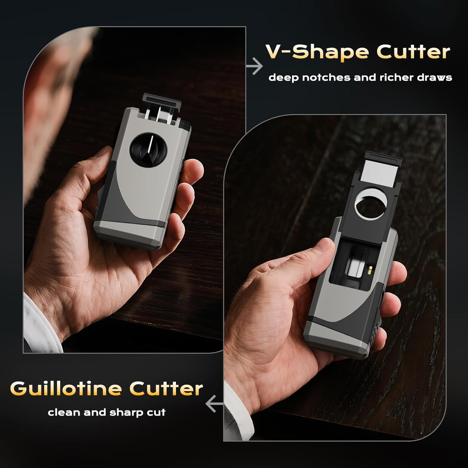 6-in-1 Torch Lighter, with Windproof Triple Jet Flame, V & Straight Cutter, Punch, Holder, Draw Enhancer Tool, Refillable Butane Lighter with Gift Box for Men, Multifunctional Accessories for Travel