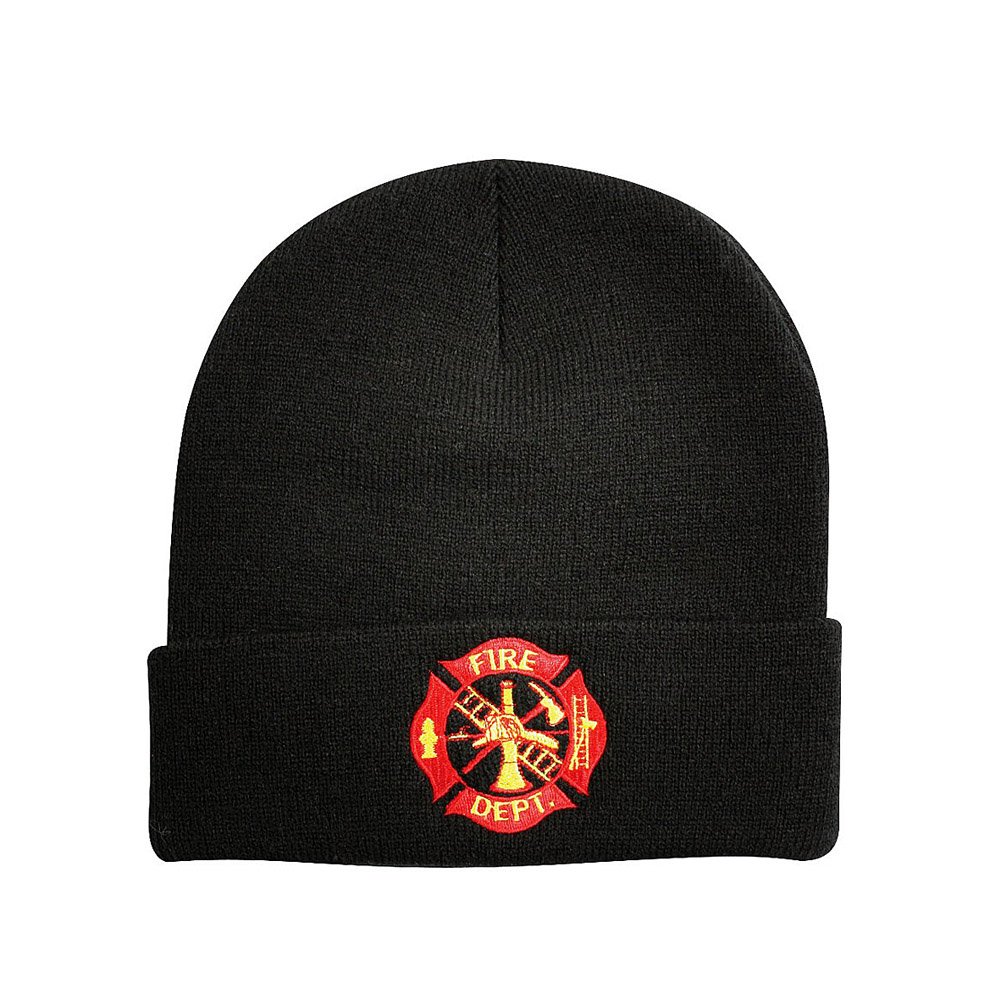 Fire Department Logo Black Knit Acrylic Stocking Cap Beanie-image-30