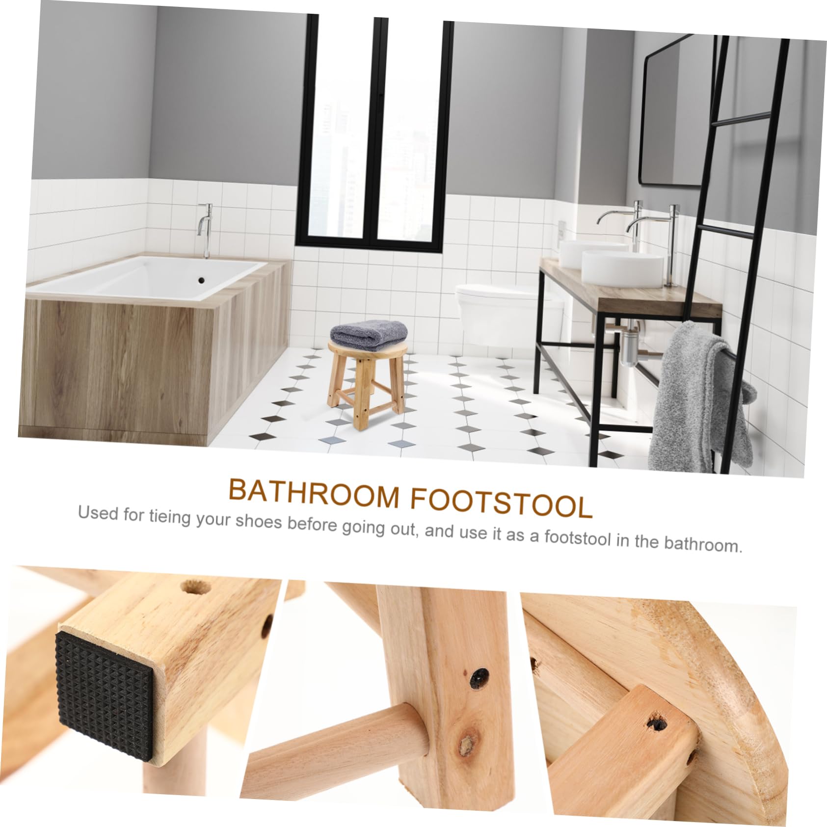 Taburete pequeño de madera de 25 x 25 cm, reposapiés de baño de madera maciza, mini asiento creativo para inodoro, versátil y bajo, para uso en el hogar, cocina o sala de estar