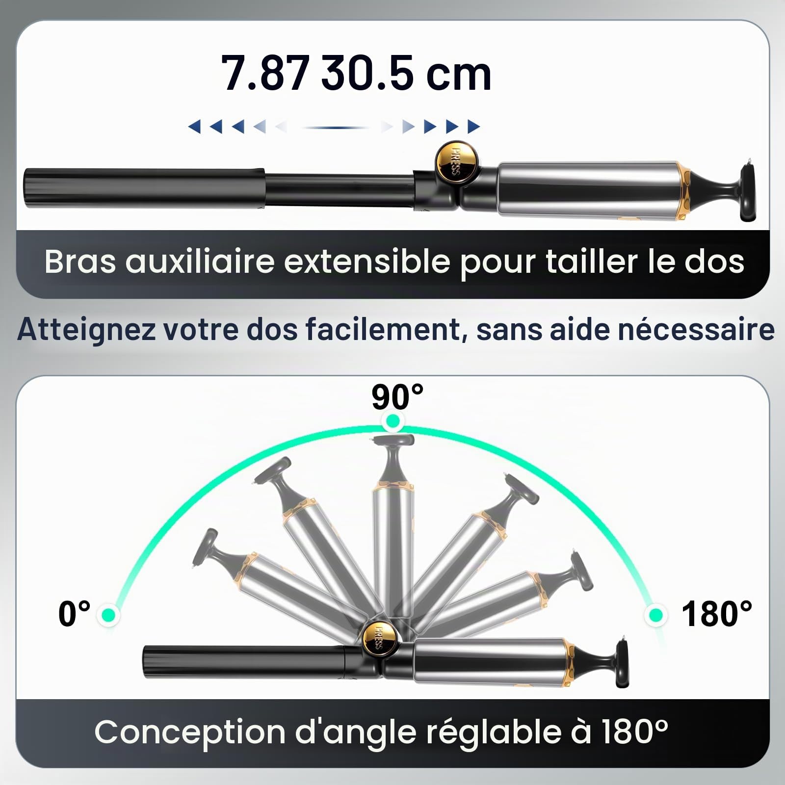 Hatteker Rasoir Tondeuse électrique pour le dos et le corps, kit 4 en 1 avec bras auxiliaire extensible étanche pour le visage, le menton, le bras, le dos, le pubis