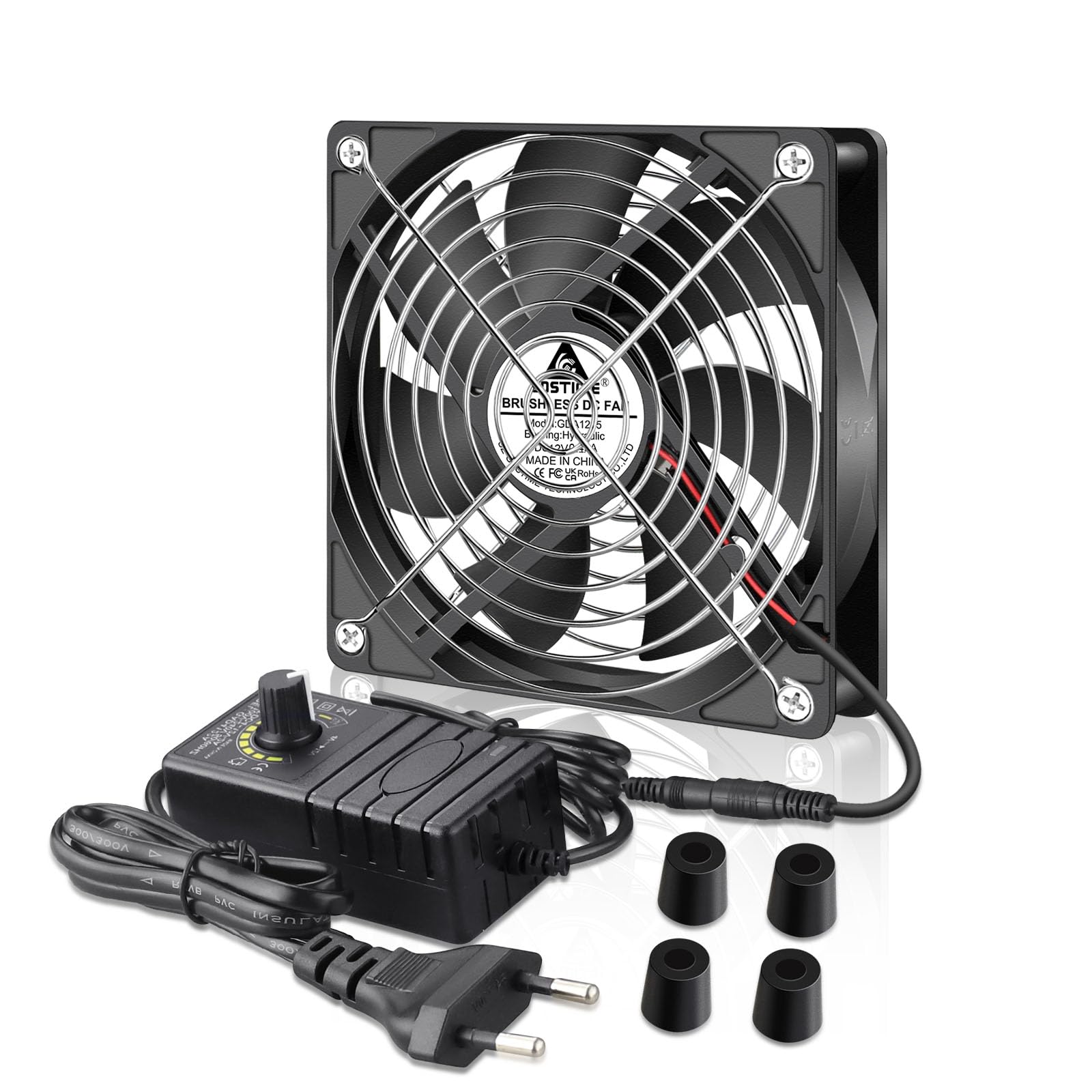 GDSTIME 120mm Lüfter 230V 120 x 120 PC Computer Lüfter 220V 120mm Gehäuselüfter mit DC 4V - 12V Einstellbare Geschwindigkeiten Kontrolle für Laptop TV Box Router Schrank Wechselrichter