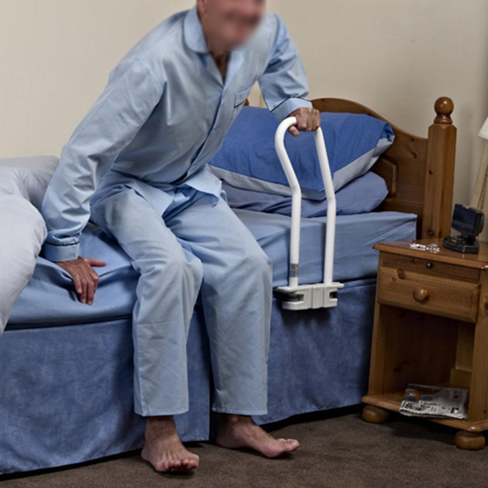 Wytrzymała szyna do łóżka dla seniorów, konstrukcja ze stali węglowej, wysokość 57 cm, odpowiednia do wszystkich rodzajów łóżek, solidna pomoc dla bezpiecznego przenoszenia i stabilności