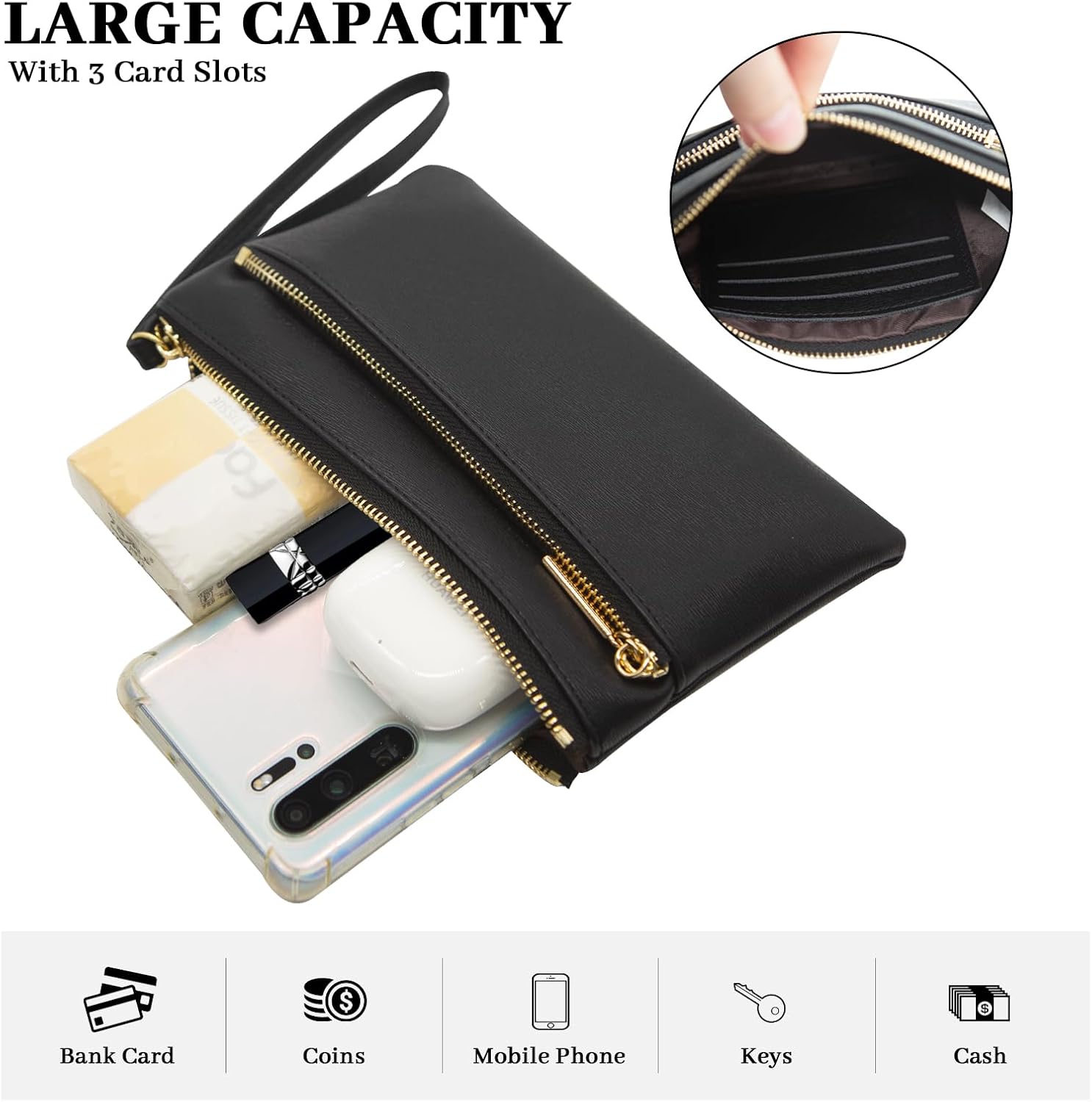 LJCZKA Small Leather Wristlet Wallet for Women Clutch Handbags Purses Cellphone Credit Card Holder Pocket with Wrist Strap - Image 5