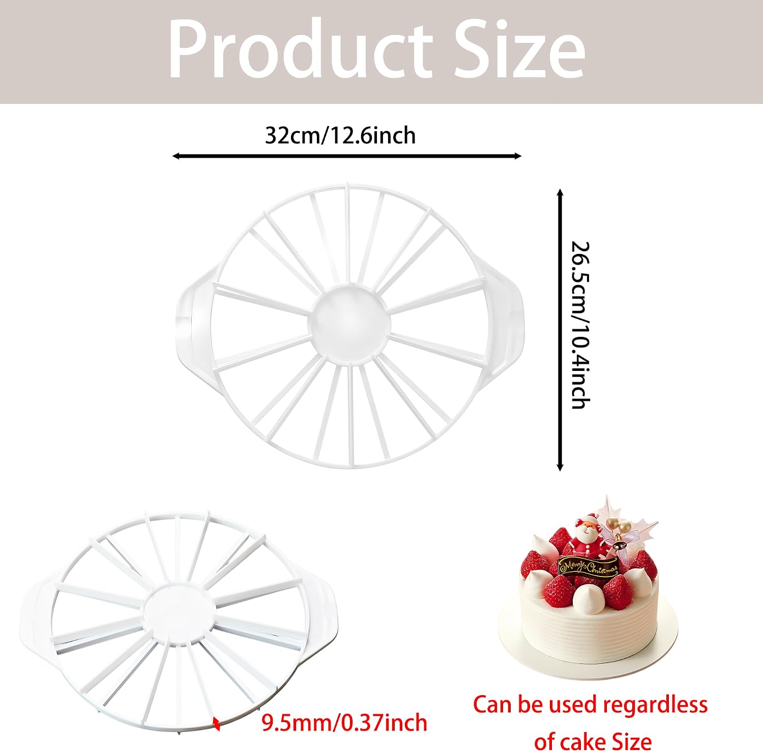 Round Cake Portion Marker Double Sided Divider for 10/12 Equal Slices, 10.5 Inch Pie Slicer Cutter Guide for Cheesecake Desserts, White