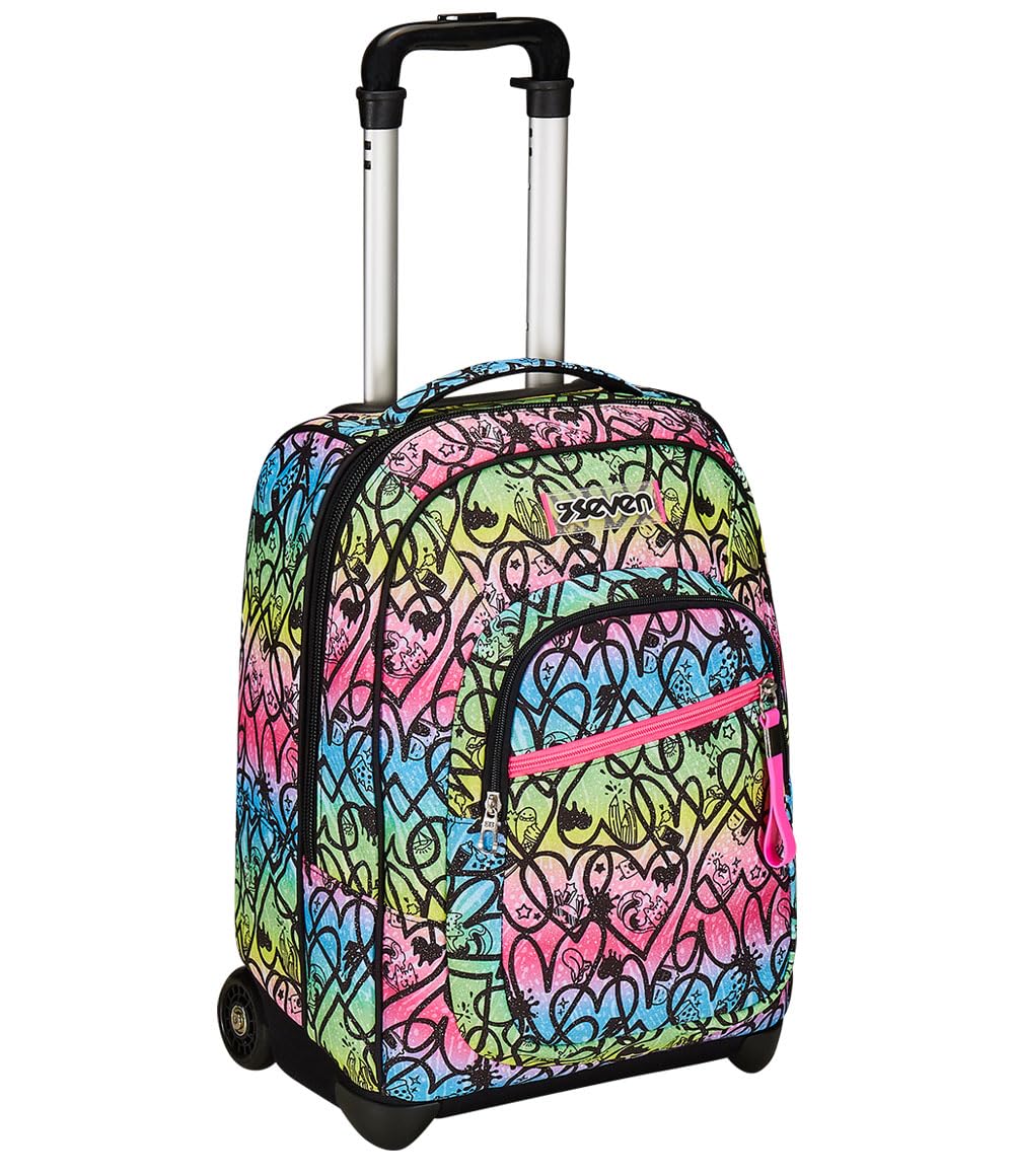 Seven Zaino Trolley, Scuola Elementare, Doppio Uso, Doppio Scomparto, Spallacci a Scomparsa, Bambina, Jump Love, rosa