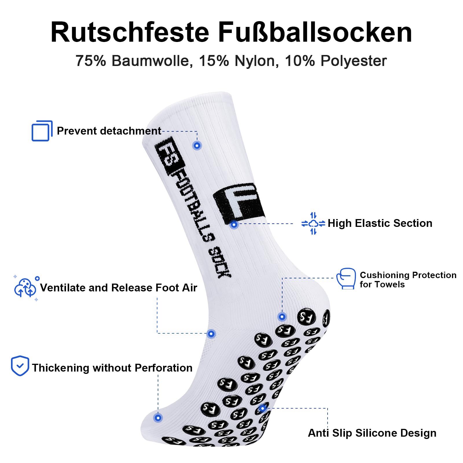 Calcetines de fútbol para hombre antideslizantes 2 pares 35-39 39-46 46-50
