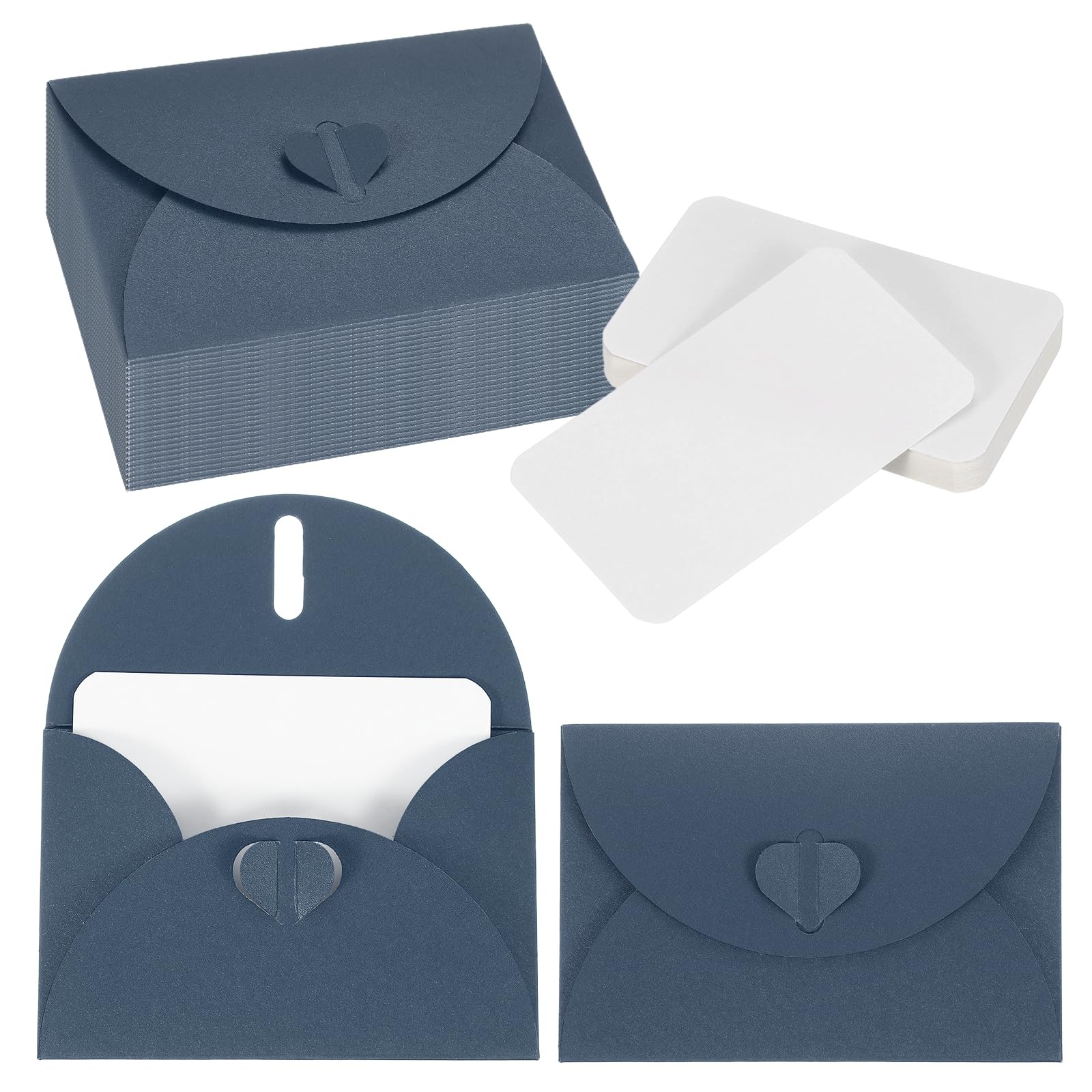 PATIKIL 25 Set Mini Envelopes with Heart Clasp, 4.1x3 Blank Note Cards with Envelopes for Gift Wedding Invitation Graduation Holiday Thanksgiving Day Christmas, Dark Blue