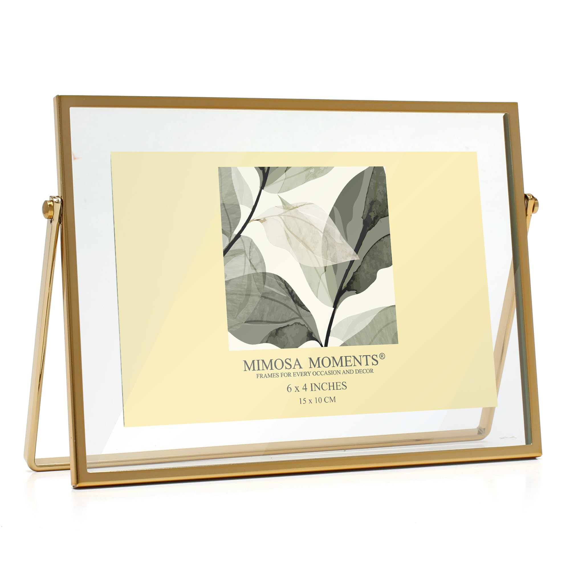 MIMOSA MOMENTS Brass Metal Floating Picture Frame (Brass, 4x6 horizontal)
