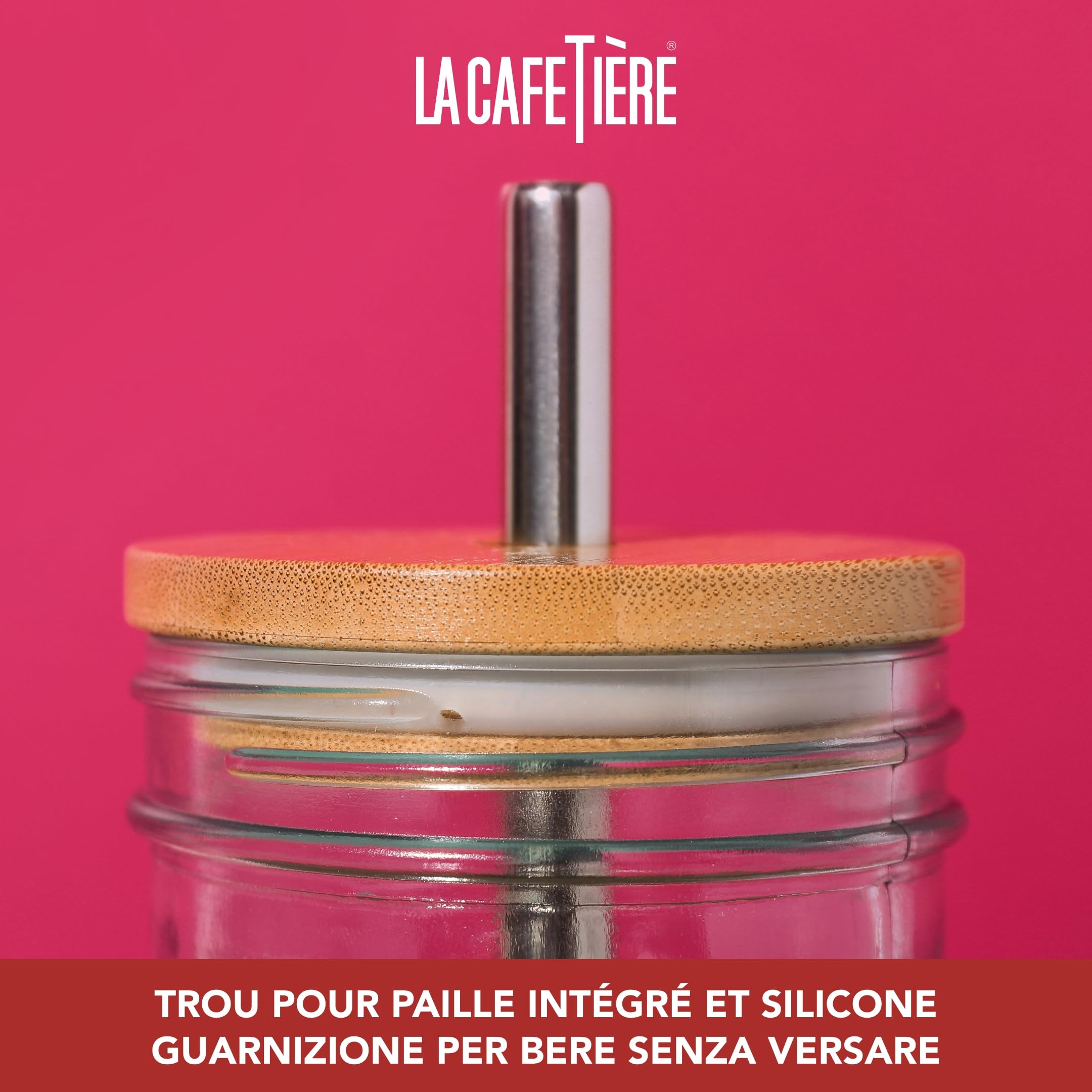 La Cafetière - Tumbler da 650 ml, in vetro trasparente con cannuccia in acciaio inox, riutilizzabile, ideale per bubble tea, frullati, frappè, latte macchiato freddo e bevande fredde