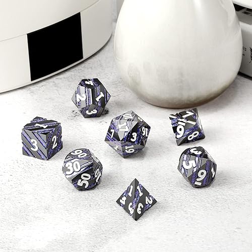 Miniatura 3 de DNDND - Juego de dados de rayas metálicas D&D, con estuche de regalo para Dungeons and Dragons DND (chapado en níquel con rayas azules)
