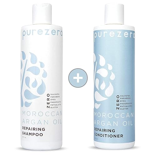 Purezero Juego de champú y acondicionador de aceite de argán marroquí - Repara el cabello dañado - Restaura la fuerza el brillo y la suavidad - Cero