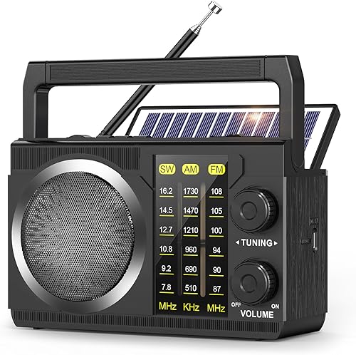 PRUNUS J-135 AM FM SW Radio portátil Bluetooth, SolarD funciona con bateríaUSB recargable, pequeño transistor retro radios con el mejor sonido,