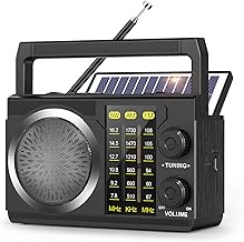 PRUNUS J-135 AM FM Radio Portable Bluetooth, Solar/AA Battery Operated/USB-C Rechargeable for Emergency, Transistor Radios with Flashlight,Support TF Card/USB Playing, Large Knob Easy to Use