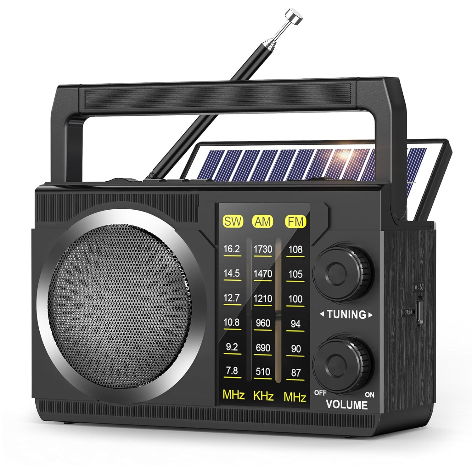 PRUNUS J-135 AM FM Radio Portable Bluetooth Solar AA Battery Operated USB-C Rechargeable for Emergency Transistor Radios with