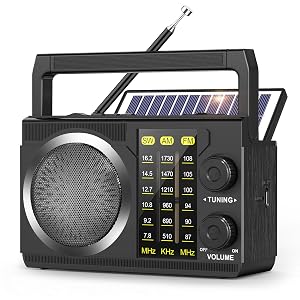 PRUNUS J-135 AM FM Radio Portable Bluetooth Solar AA Battery Operated USB-C Rechargeable for Emergency Transistor Radios with