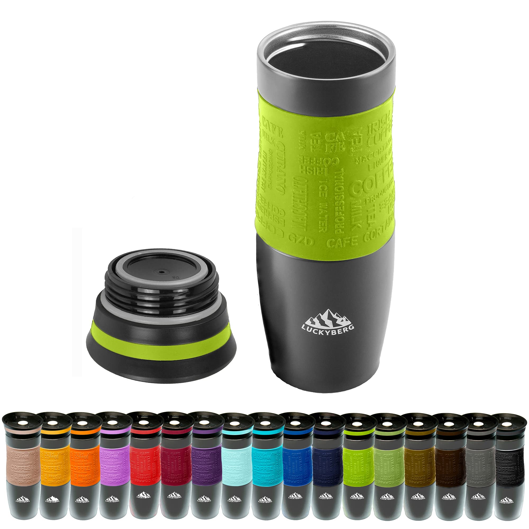 Vakuum-isolierter Reisebecher, Thermoskanne, einhändig offen zum Trinken, doppelwandig und auslaufsicher für heißes und kaltes Getränk. (Hellgrün, 480 ml)
