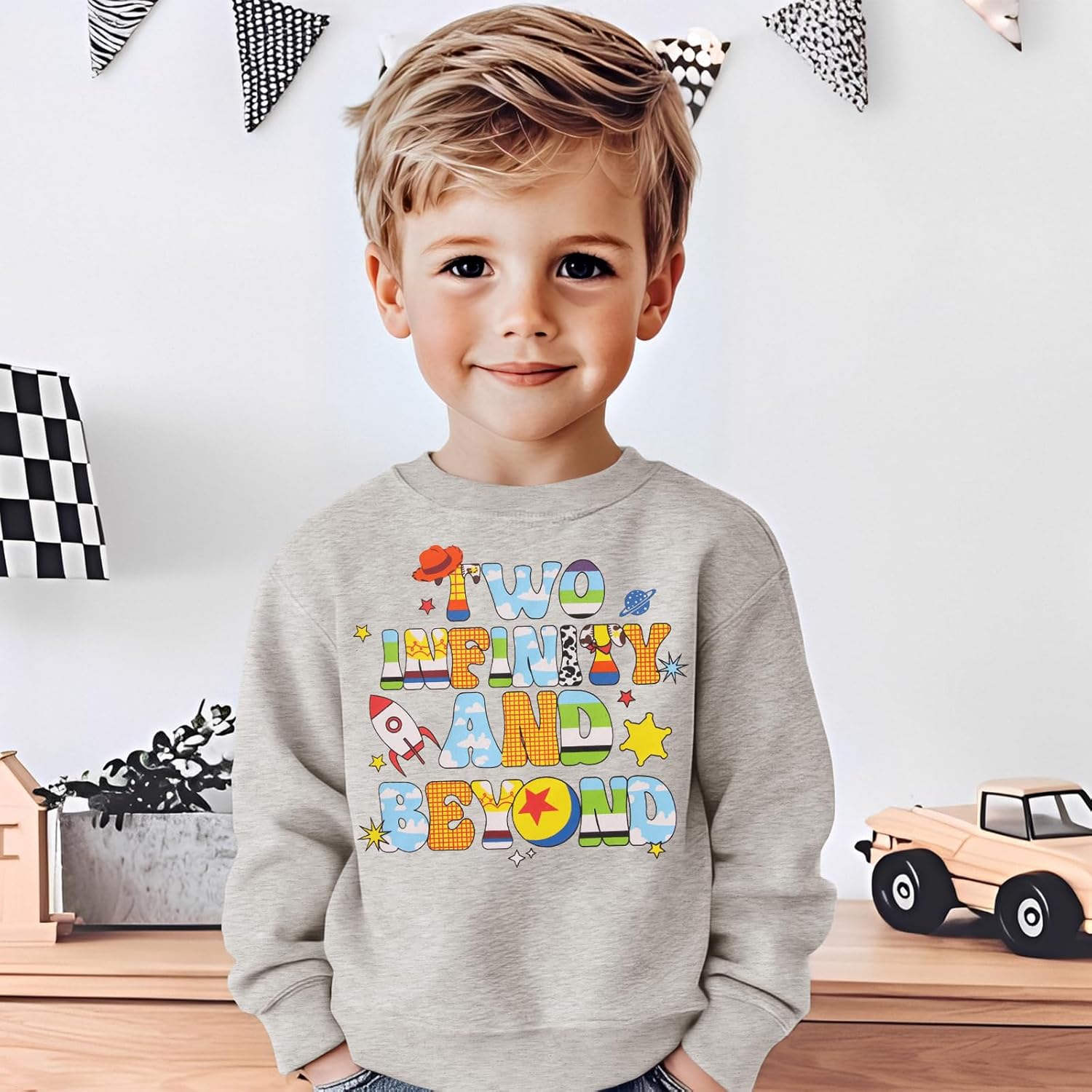 KEKEMI Birthday Boy Sweatshirt Two Years Old Birthday Boy Long Sleeve Shirt 2T B-Day Party Outfit Cute Fall Pullover Clothes - Image 5
