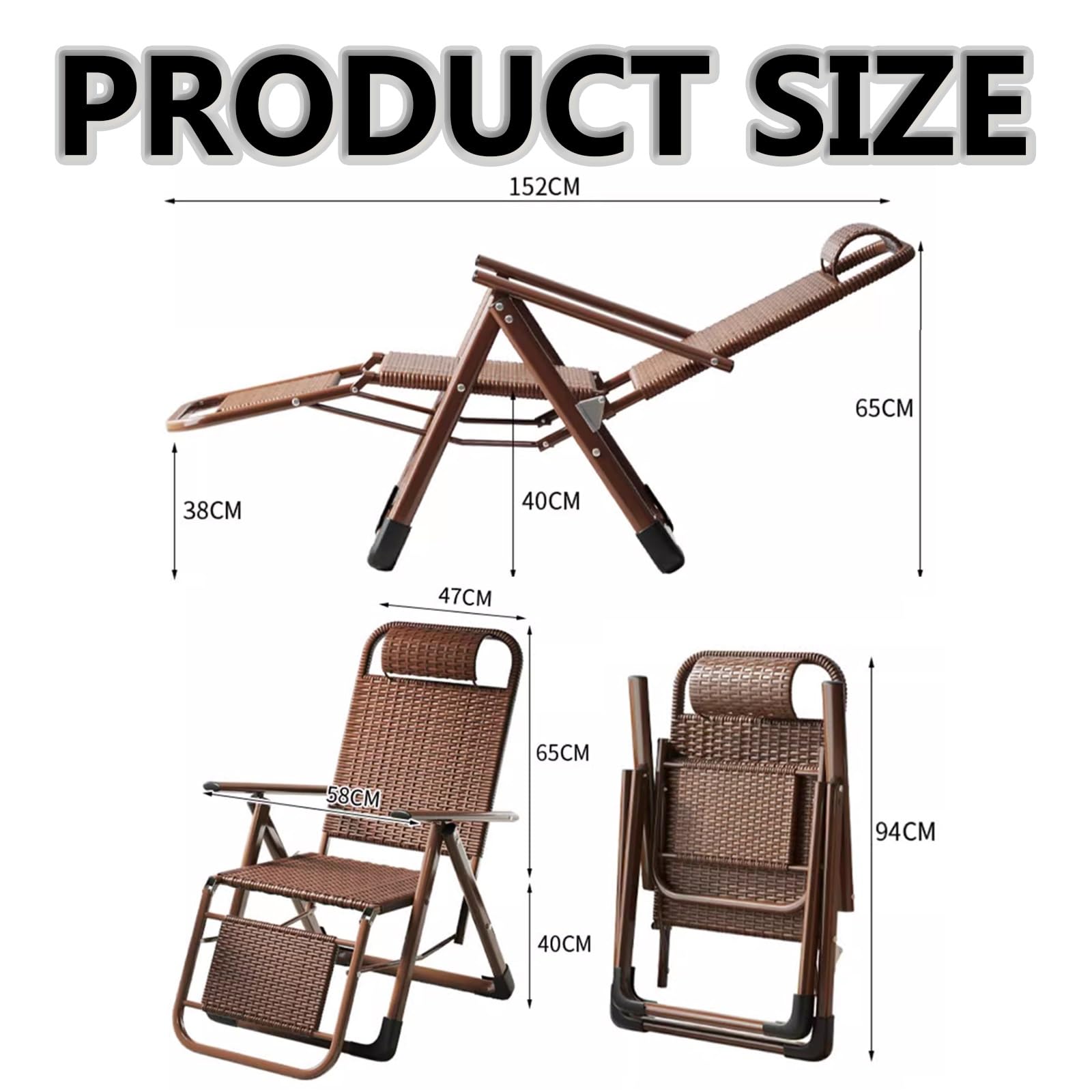 Ratán Portátil Tumbonas Con Reposabrazos, Silla Gravedad Cero Tumbona De Relax,tumbona Playa Plegable Ligera,tumbonas Jardin Exterior,respaldo Ajustable,respirable,ahorra Espacio. ( Color : Brown )