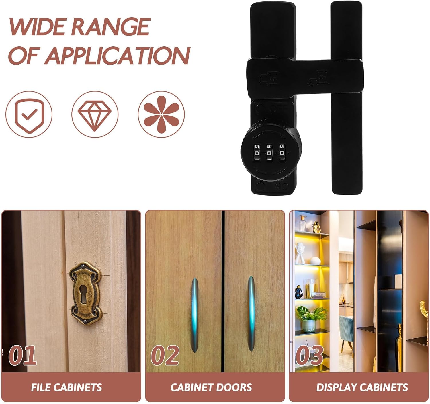 jojofuny Mechanical Cabinet Combination Lock Password Lock for Cabinet Doors and Drawers Adhesive and Drill-Free Installation Sand Black Finish