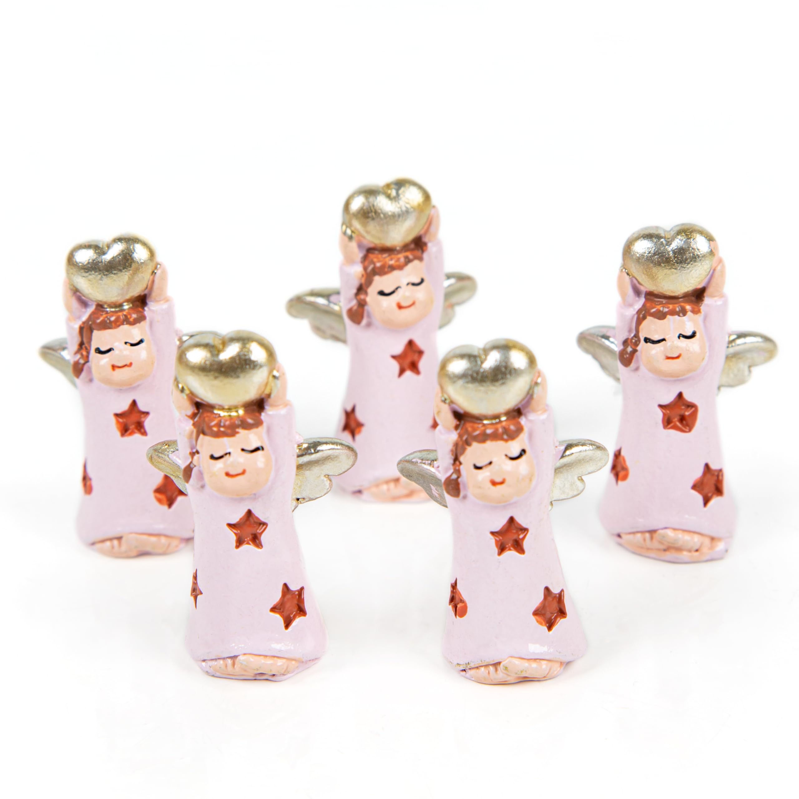 Logbuch-Verlag 5 Small Angel Communion Confirmation Guardian Angel Figures Pink with Heart Mini Gift for Children and Adults