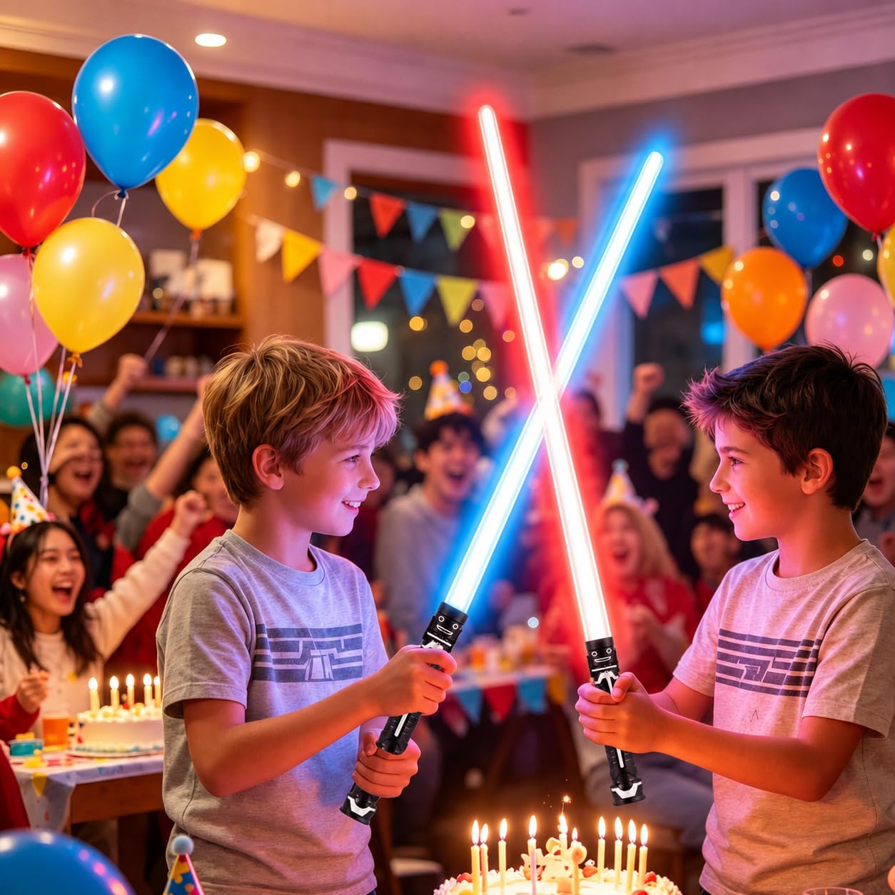 2 Stück Laserschwert Kinder, 2 in 1 Lichtschwert, Duell Lichtschwerter, Lichtschwert Doppelklinge mit 7 Farben und Soundeffekten, für Halloween Verkleidung, Partygeschenke (2PCS)