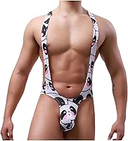 Vista 3 de Enterizo de malla con estampado de leotardo sexy para hombre, con estampado de camiseta de lucha libre