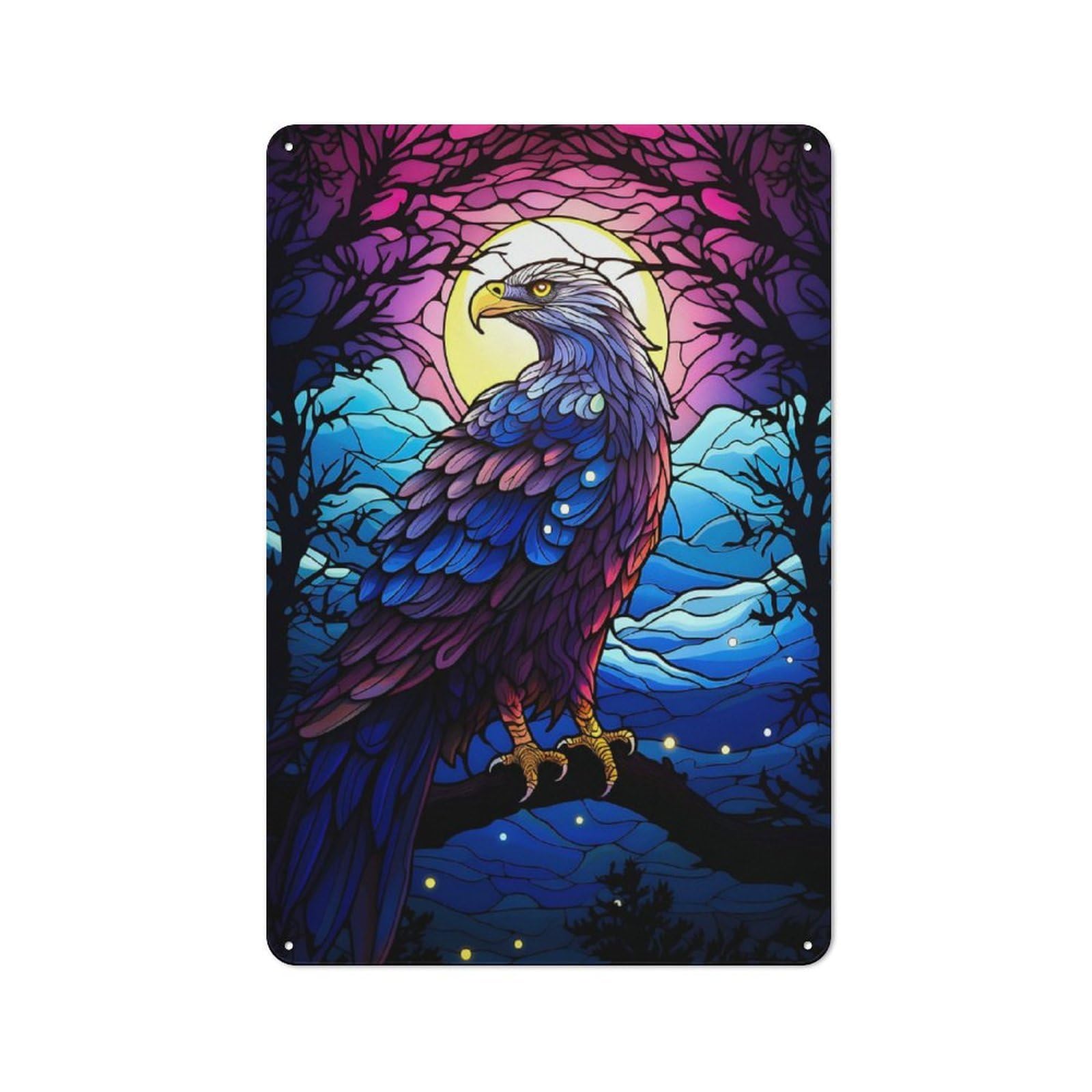 Metal Wall Sign 30x20cm Featuring Eagle Colorful Staind Gl for Garage Or Workshop, for Garage, Workshop And Man Cave Decoration