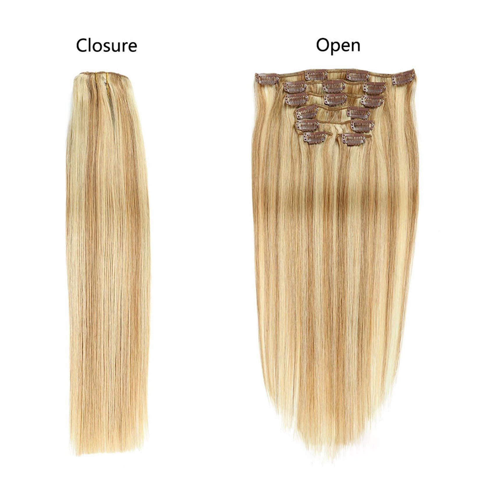 Clip in Haarverlängerungen für Frauen, gerade nahtlose Clip in Extensions Menschenhaar, 7 Stück Set echtes Menschenhaar #27/613,14inch (35cm) 70g