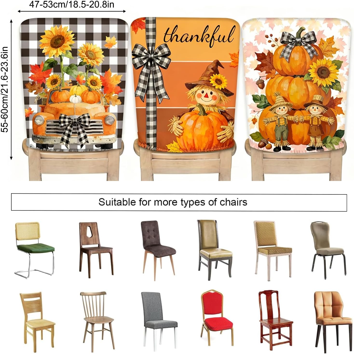 Pumpkin Covers Set with Elastic of 6-Dining Room Chair Back Covers, Warm Plant Style Removable Chair Protectors, Idealfor Dining Room, Kitchen, Party, and Banquet Decoration