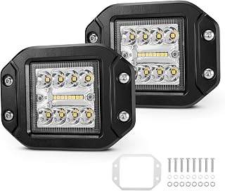 BUNKER INDUST Flush Mount LED Pods Light, 2Pcs 5 Inch Spot Flood Combo Beam 4800LM Triple Row Driving Off Road Light Bar Waterproof Led Work Light for Golf Cart Trucks Tractor SUV 4x4 ATV UTV