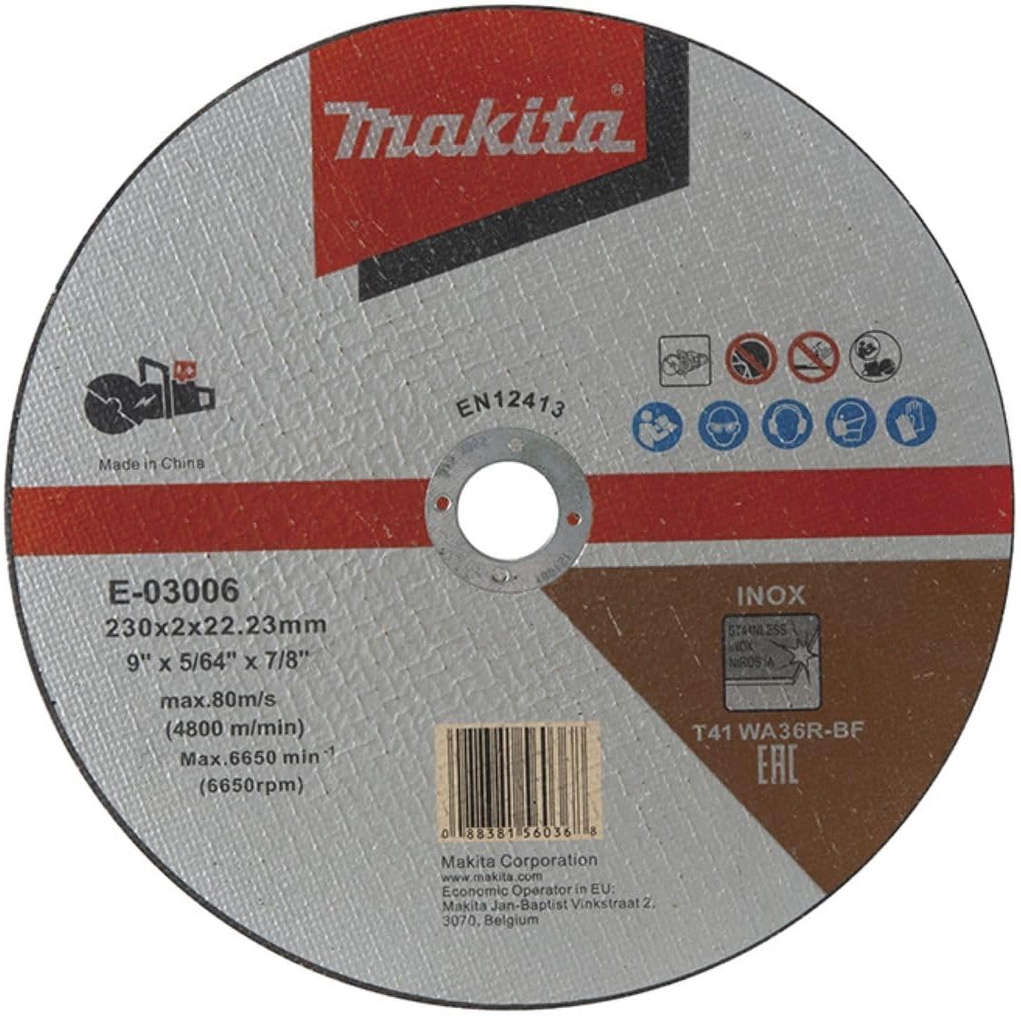 Makita E-03012 9" x .079" x 7/8" INOX Thin Cut-Off Wheel, 36 Grit