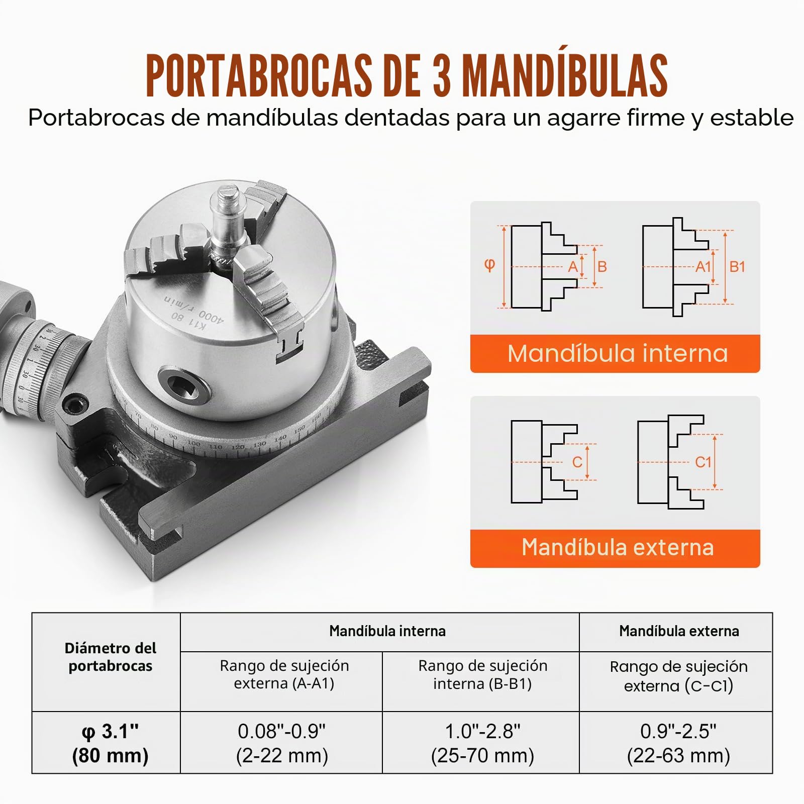 VEVOR Mesa giratoria para fresadoras, mesa giratoria de fresado de precisión horizontal vertical de 100 mm, portabrocas de 3 mordazas de 80 mm tuercas en T M10 para indexación de ingeniería de fresado
