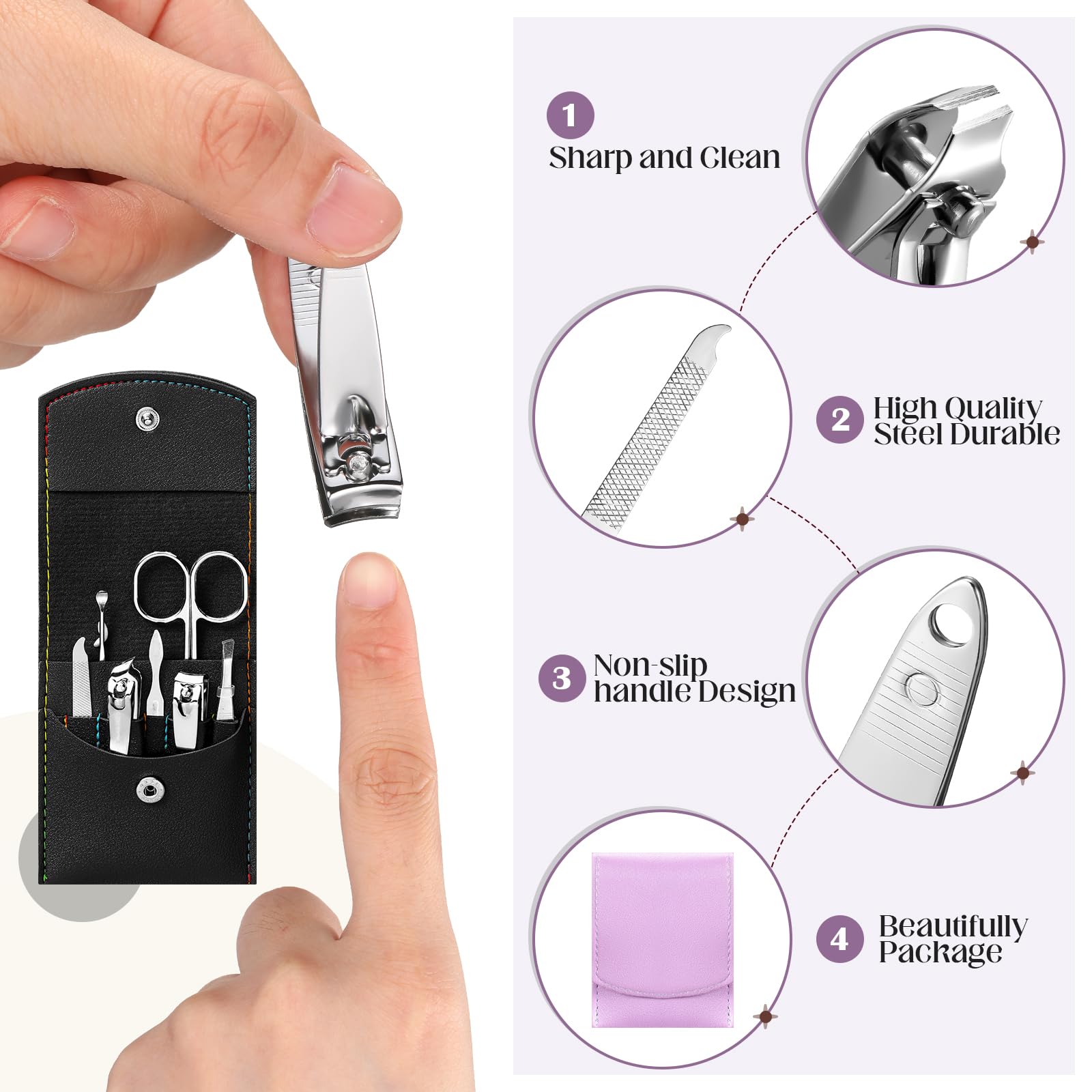 Juego de 60 juegos de manicura de viaje, kit de pedicura a granel, kit de pedicura 7 en 1, de acero inoxidable, kit de aseo profesional, herramientas de cuidado de uñas para mujeres y hombres