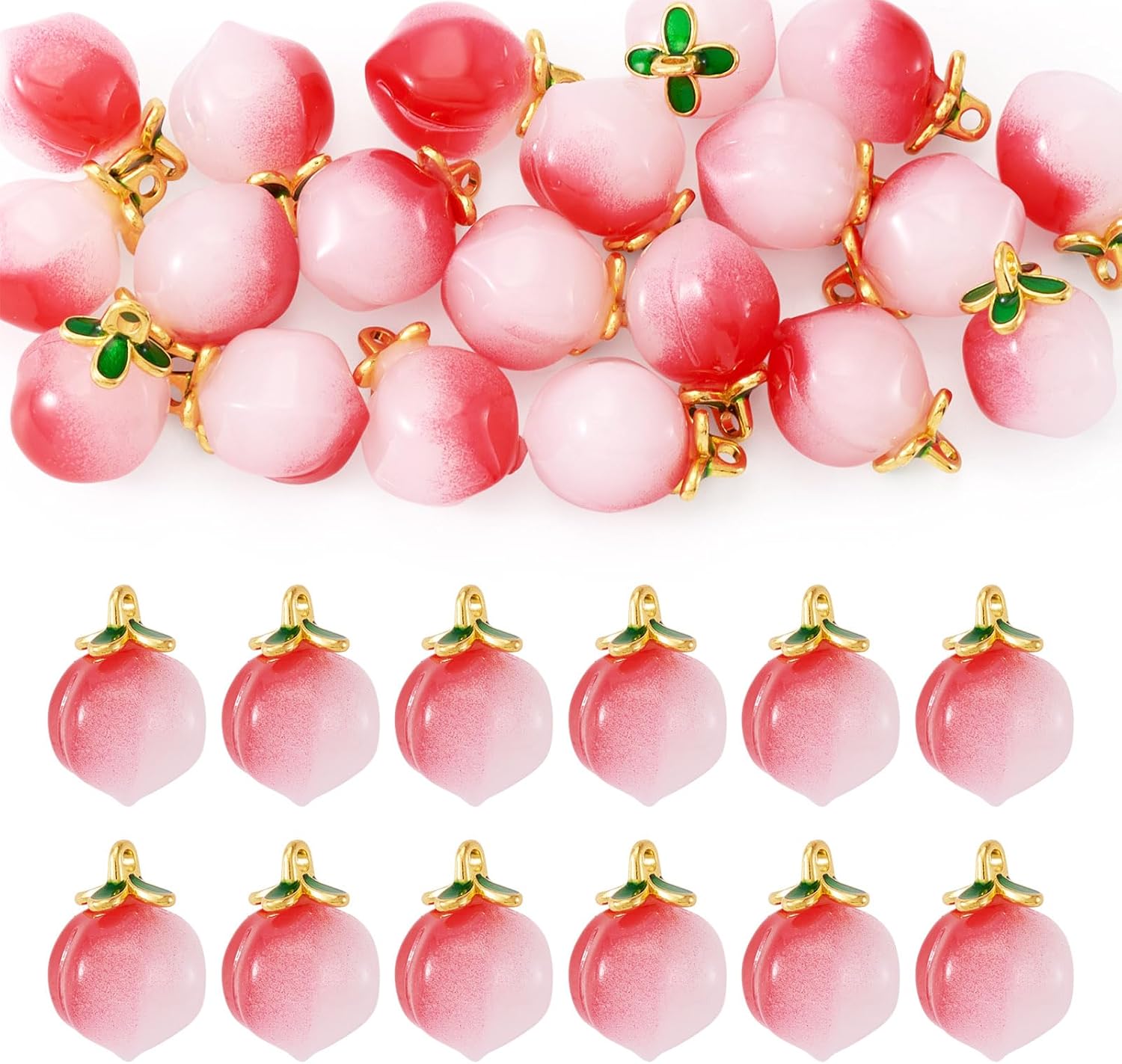 Beadthoven 20Pcs Pink Peach Charms 3D Handmade Fruit Lampwork Pendants Cute Fruit Peach Charm Glass Crystal Food Charms with Jump Ring for Jewelry Making DIY Crafts 12mm