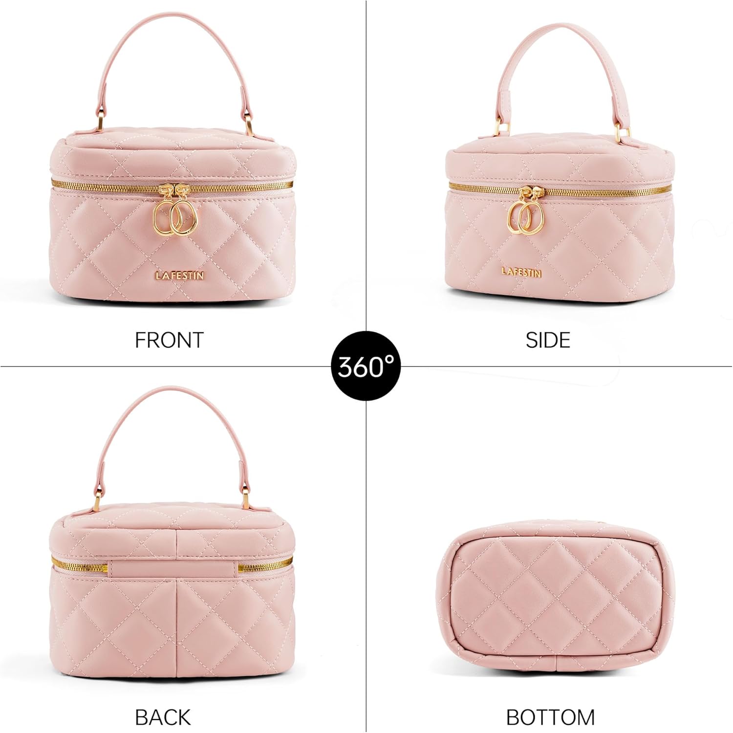 LA FESTIN Quilted Box Crossbody Bag for Women, Small Genuine Leather Purse