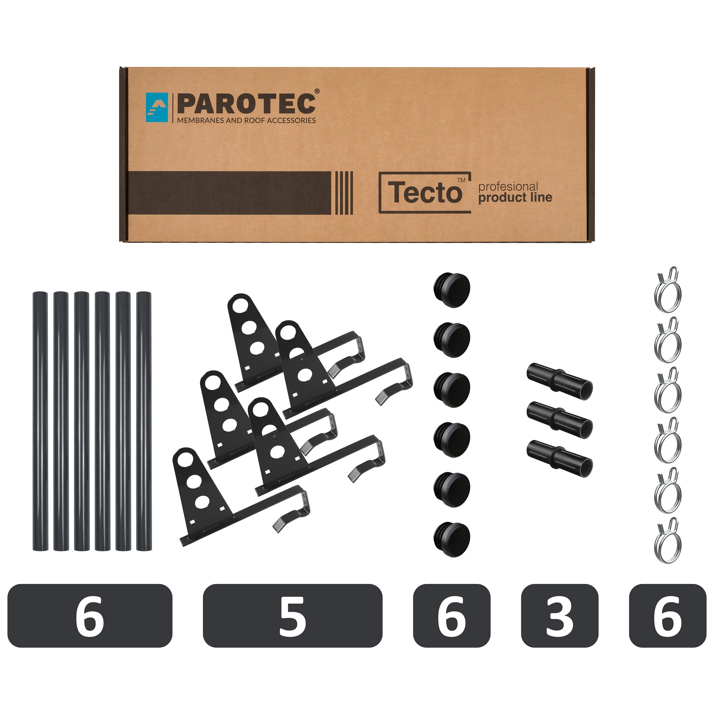 Parotec PARE-NEIGE Kit Tubulaire Complet 2,0 m (200 cm) - Pour toits en tuiles (céramique/béton) – pare-neige/système antineige - 3 tubes, 5 supports - 10 couleurs - RAL 7016 Anthracite