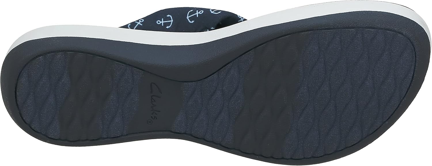 Clarks Women's Arla Glison Flip-Flop 9 Navy Textile With White Anchors