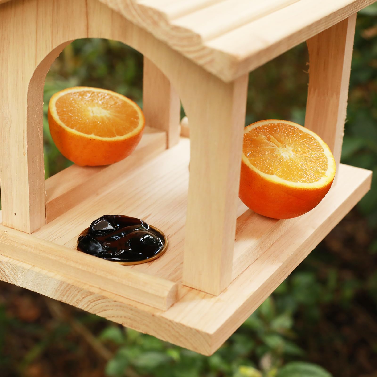 Comedero para pájaros de madera al aire libre, comedero colgante para pájaros, decoración de jardín al aire libre, para pinzones, cardenales, gallinas y gorriones, observación de aves