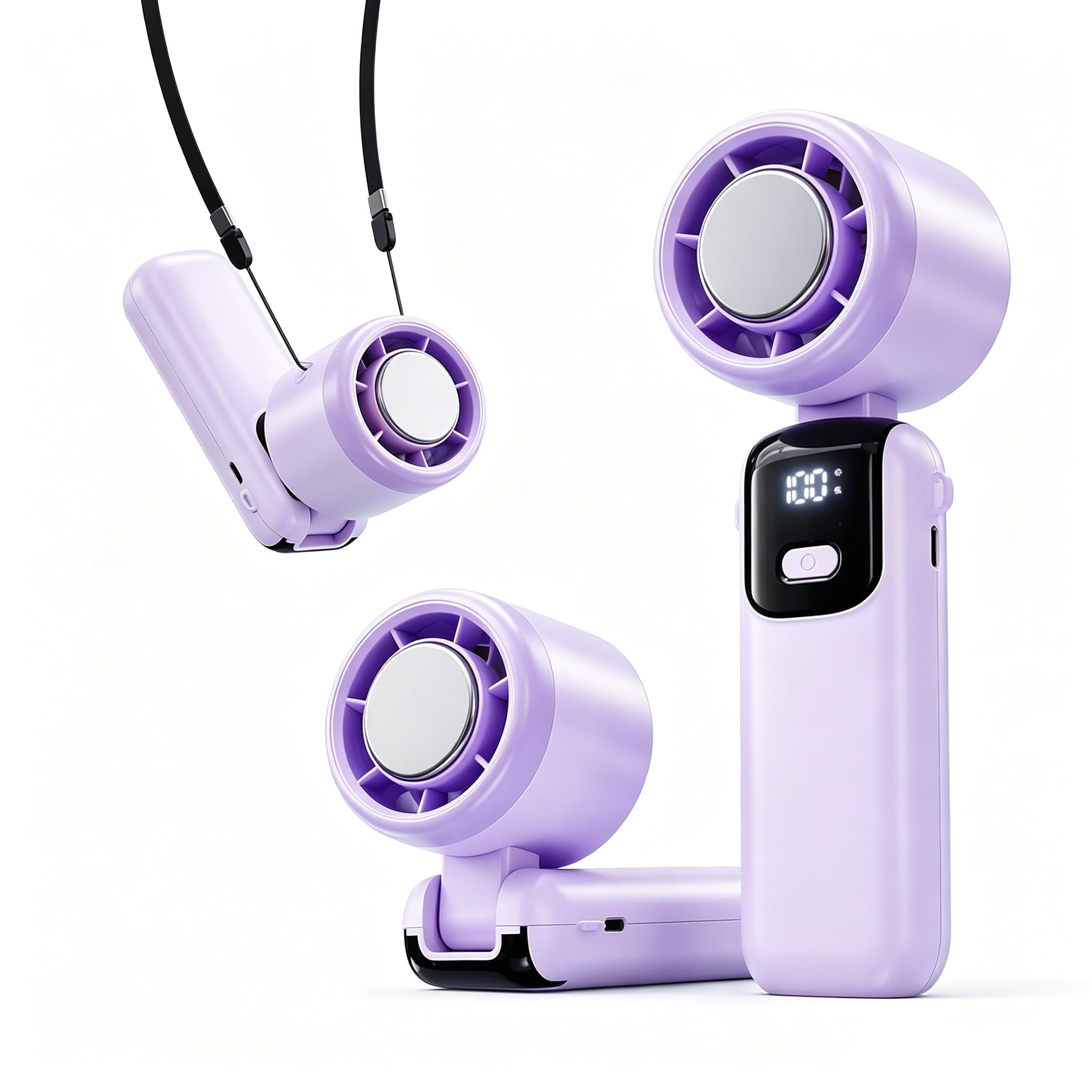 Portable High-Speed Handheld Turbo Fan with Ice Compress, Outdoor Neck Hanging Fans, 1-100 Speeds Adjustable, 4000mAh Rechargeable Battery, Mini Fan for Desk Travel Office Outdoor Sport (purple)