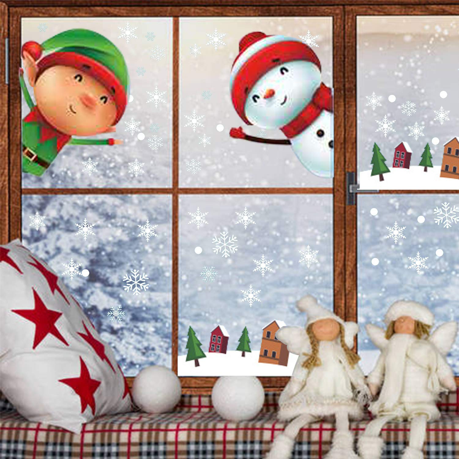 Décorations de fenêtre flocons de neige de Noël, autocollants Père Noël Décorations de fenêtre flocons de neige de Noël, autocollants Père Noël