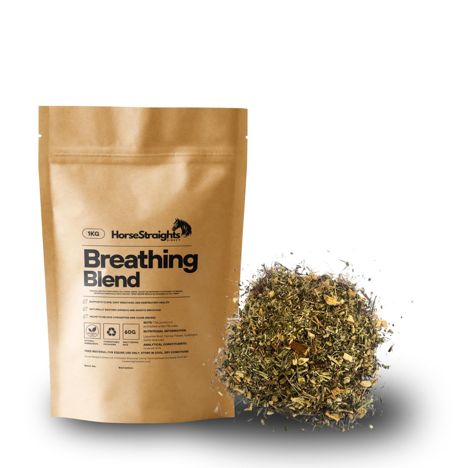 Breathing Blend Herbal Supplement for Horses Respiratory & Airway Support 1Kg HSD Horse Straights Direct