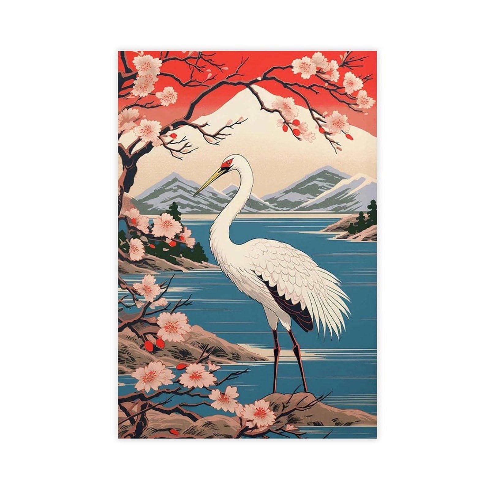 Bareronor Cranes Japanese Canvas Poster Bedroom Decor Landscape Office Room Decor Gift 20" L X 30" W