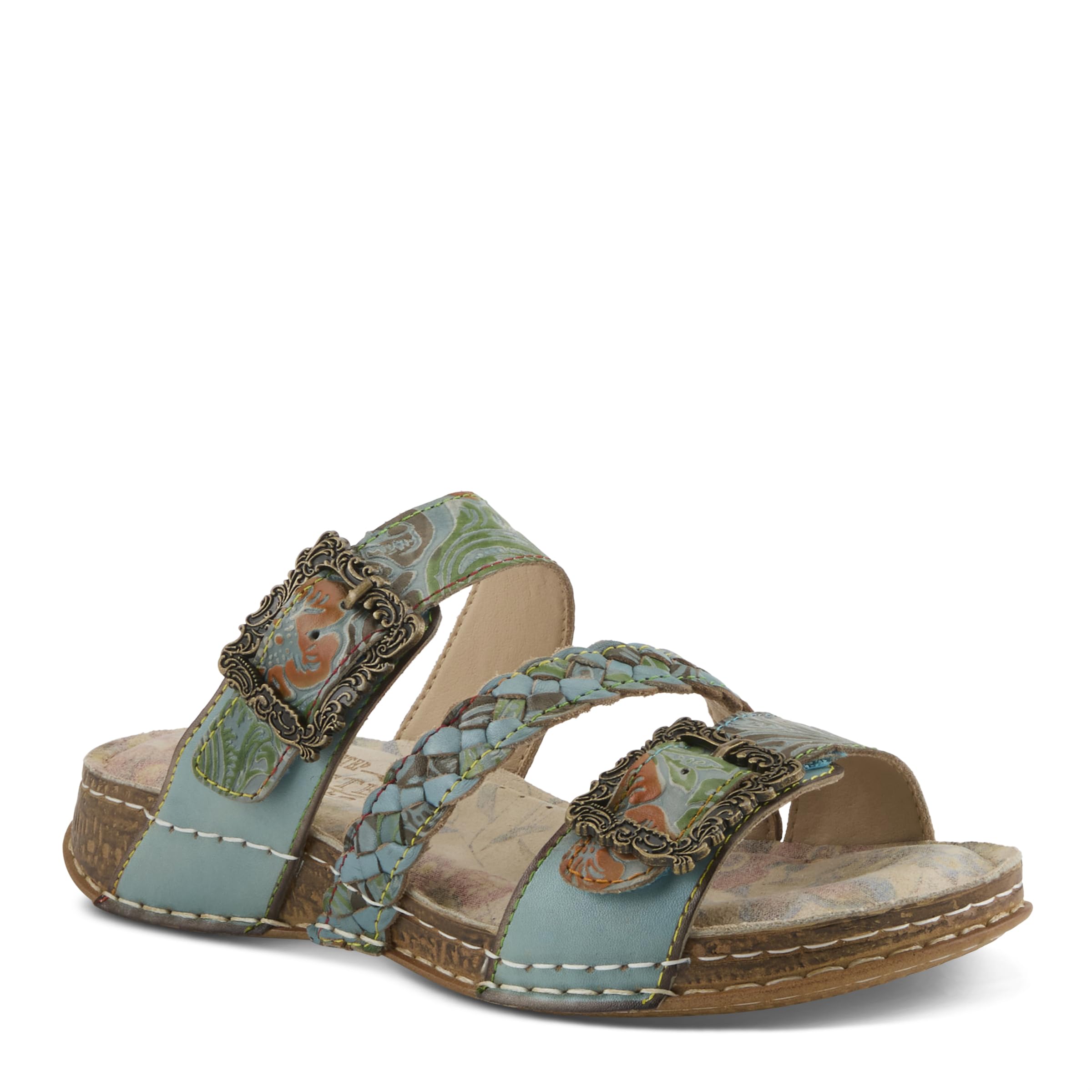 Spring Step L’Artiste Astra Women’s Hand Painted Leather Cushioned Insole Sandals - Adjustable Hook and Loop Closure, Cork Sole, Slip-On Open Toe