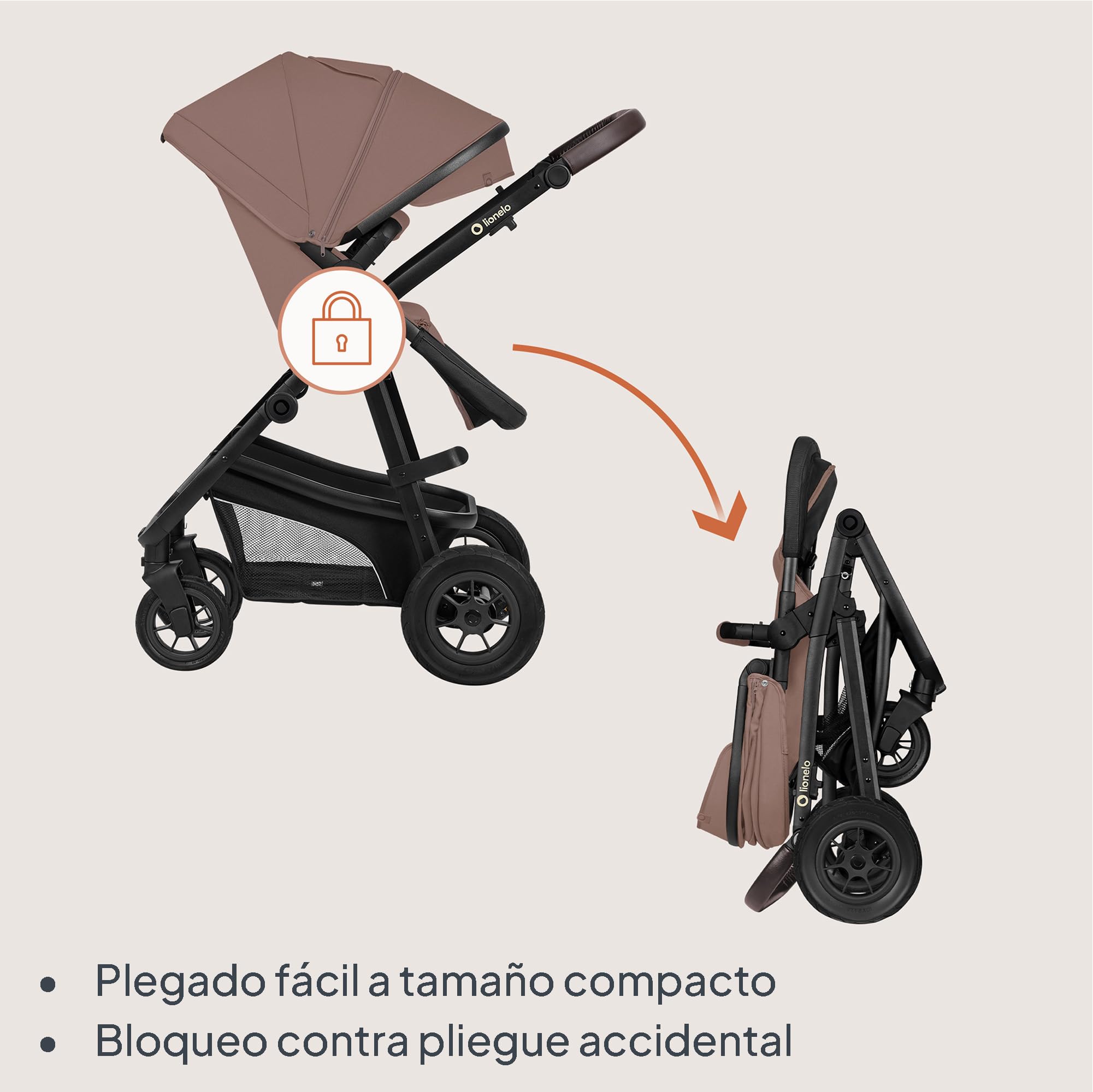 LIONELO BIANKA Cochecito de Bebé 3 en 1 (22 kg) Portabebés (9 kg) Silla de Coche (13 kg), Plegable, Sistema de Viaje Respaldo Ajustable Ruedas 360o Amortiguación, Capota XXL, Carrito de Bebe