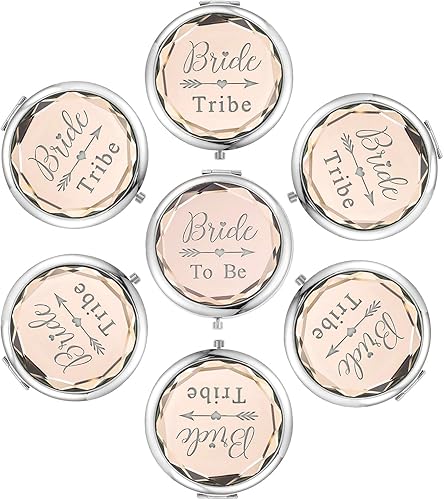 El juego de 7 espejos de maquillaje compactos de bolsillo incluye 1 espejo de novia para ser y 6 espejos de tribu de novia, despedida de soltera,