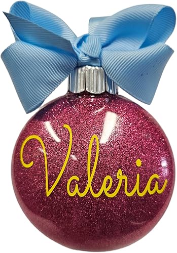 Miniatura 4 de Bombilla de adorno de Navidad con monograma de nombre con purpurina personalizada en caja blanca, Papá Noel secreto rosa, por encargo, ideal para