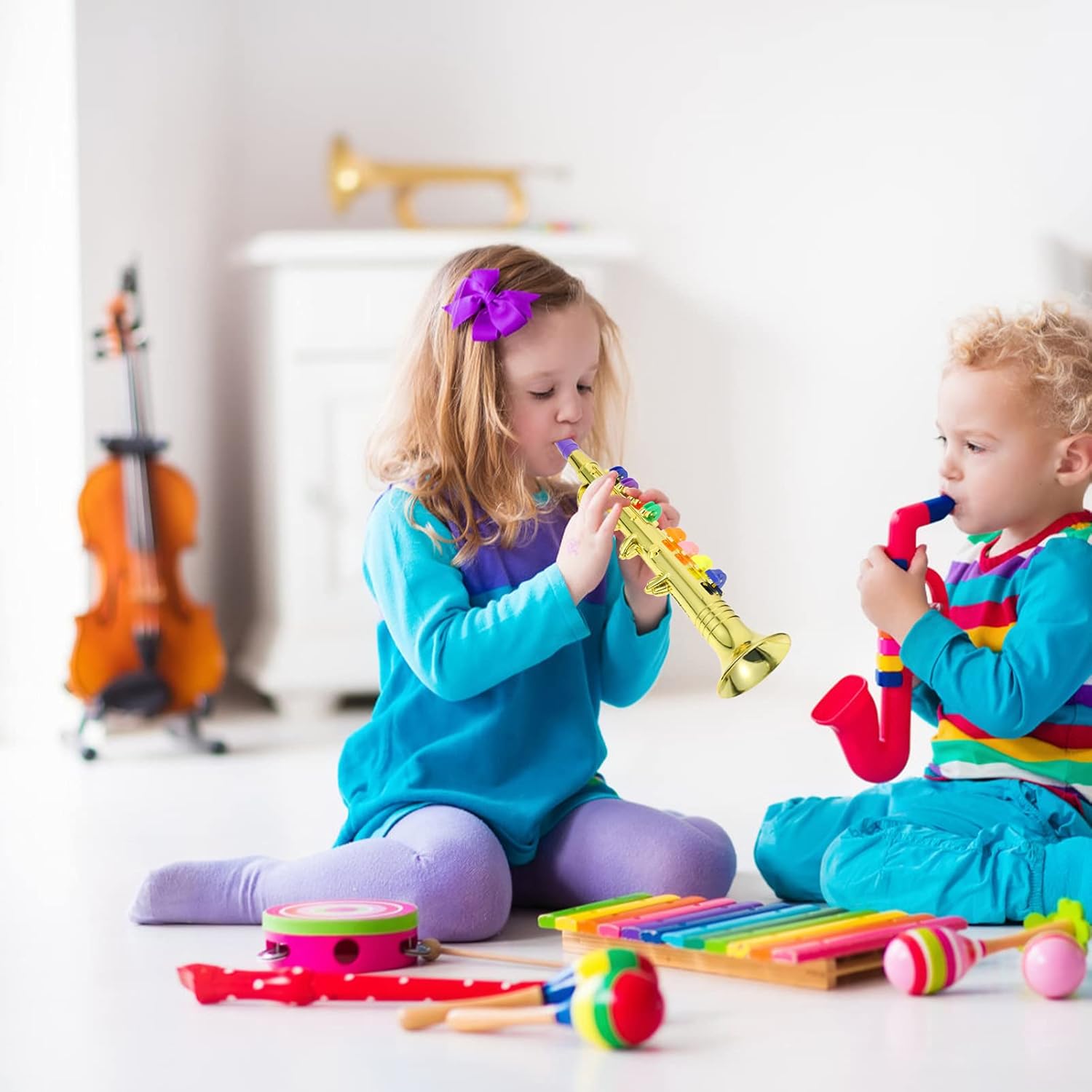 1Pc Kids Saxophone Toy 8 Notes Golden Coated Simulation Sax Model Plastic Wind Instrument Kids Plaything : Toys & Games