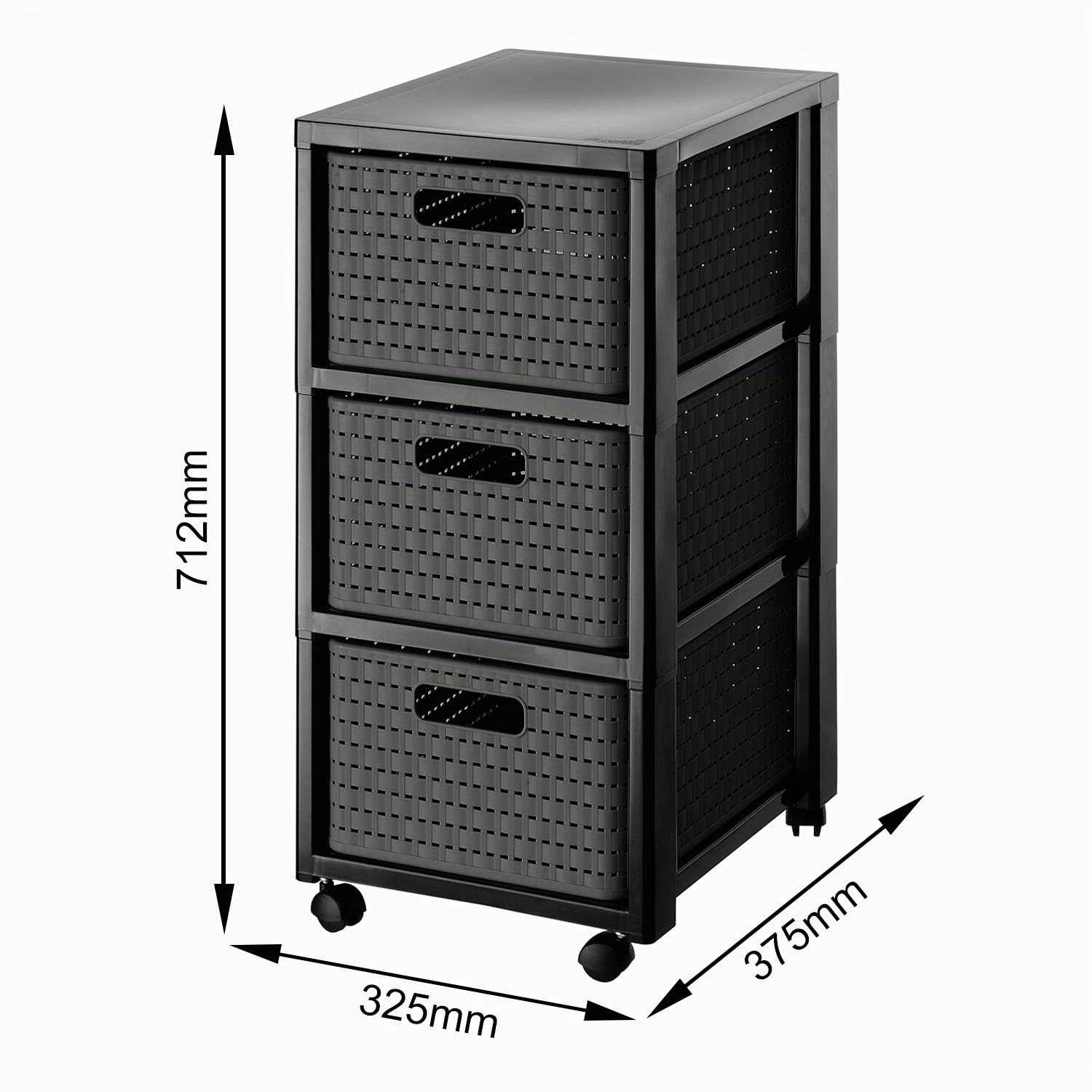 Rotho Country Conteneur à roulettes avec 3 tiroirs, Plastique, anthracite, 3 x A4/18l (37.5 x 32.5 x 71.2 cm)